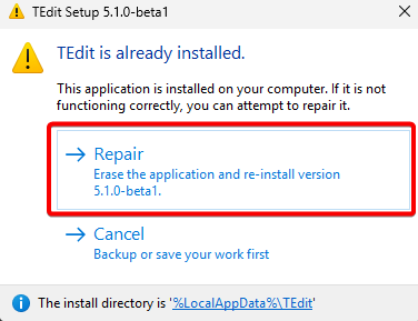 TEdit repair dialog